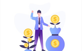Investment Money Tree Flat Illustration - Vector Image