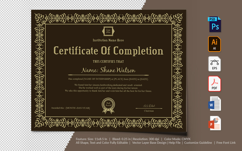 Completion Certificate Template