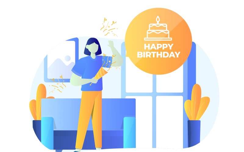 Birthday Wish Flat Illustration - Vector Image Vector Graphic