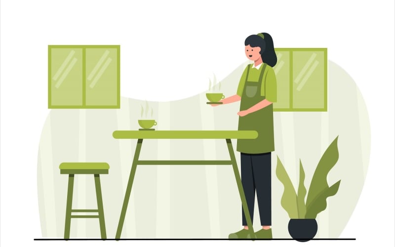 Coffee Shop Concept Flat Design Illustration - Vector Image Vector Graphic