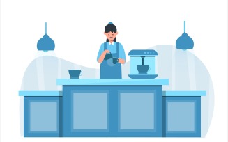 Coffee Shop Flat Illustration - Vector Image