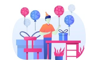 Happy Birthday Flat Illustration - Vector Image
