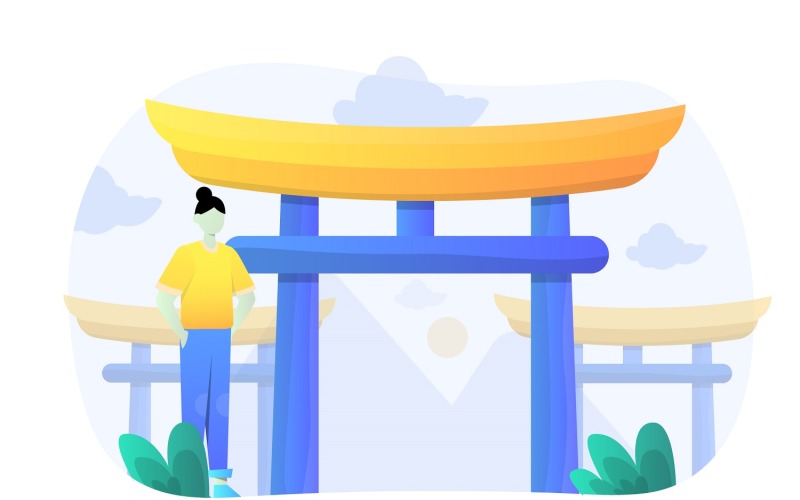 Itsukushima Shrine Flat Design - Vector Image Vector Graphic