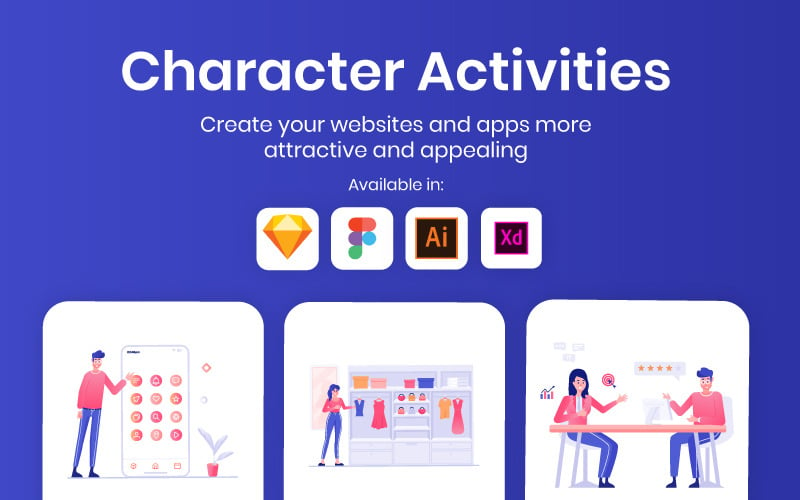 Character Activities Illustrations - Vector Image Vector Graphic