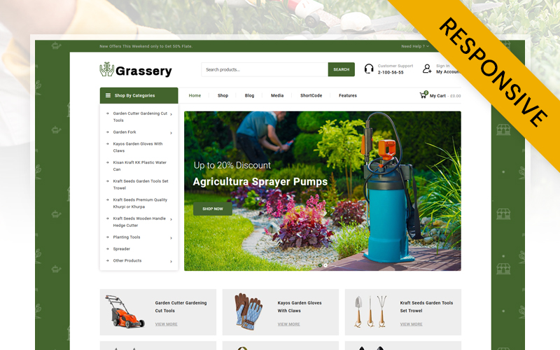 "Grassery Garden Tools Store" 响应式WooCommerce模板 #106457
