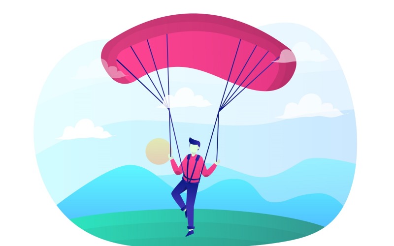 Paragliding Flat Illustration - Vector Image Vector Graphic