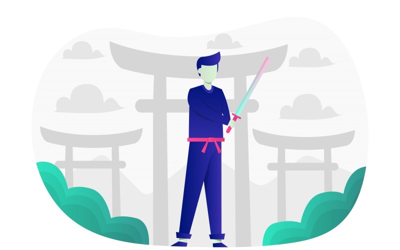 Samurai Ninja Flat Illustration - Vector Image Vector Graphic
