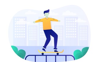 Skateboarding Flat Illustration - Vector Image