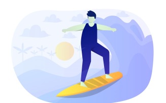 Surfing Flat Illustration - Vector Image
