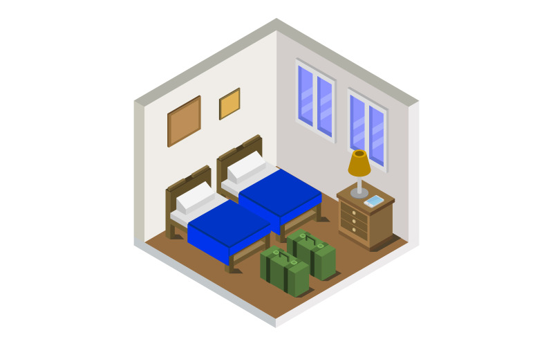Isometric Hotel Room Illustrated - Vector Image Vector Graphic