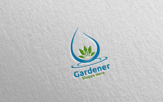 Water Botanical Gardener Design 21 Logo Template