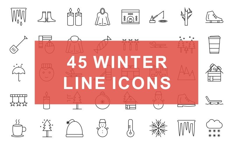 Winter Line Black Icon Set