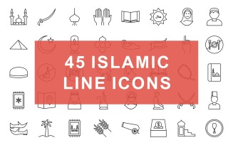 Islamic Line Black Icon Set