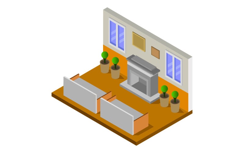 Room With Isometric Fireplace - Vector Image Vector Graphic