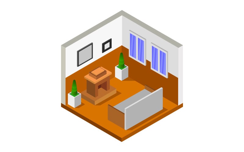 Room With Isometric Fireplace - Vector Image Vector Graphic
