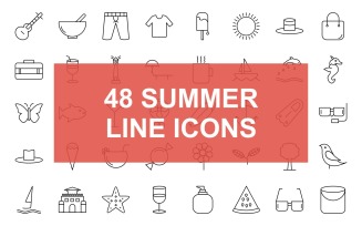 Summer Line Black Icon Set