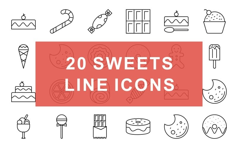 Sweets Line Black Icon Set