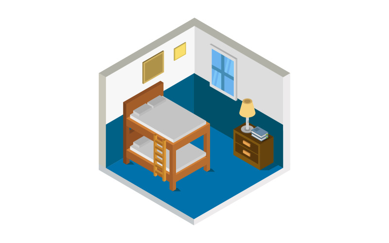 Isometric Bedroom On White Background - Vector Image Vector Graphic
