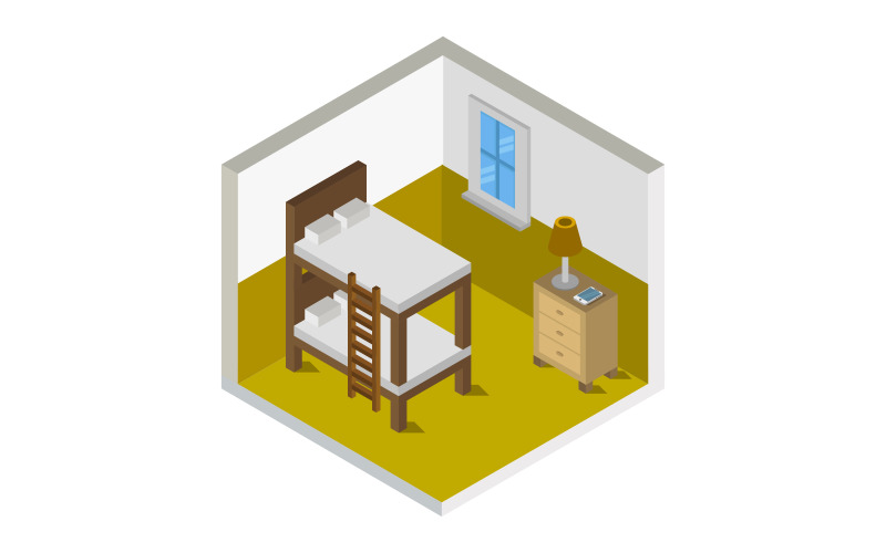 Isometric Bedroom - Vector Image Vector Graphic
