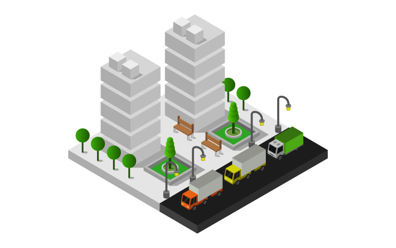 Isometric City on White - Vector Image Vector Graphic