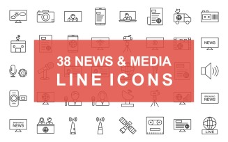 News & Media Line Black Icon Set