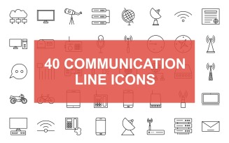 Communication Line Black Icon Set