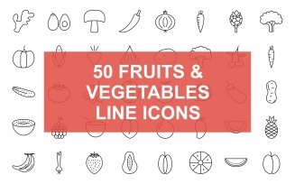 Fruits & Vegetables Line Black Icon Set