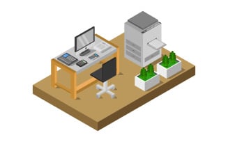 Isometric Office Room On A White Background - Vector Image