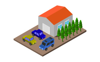 Isometric Garage Illustrated - Vector Image