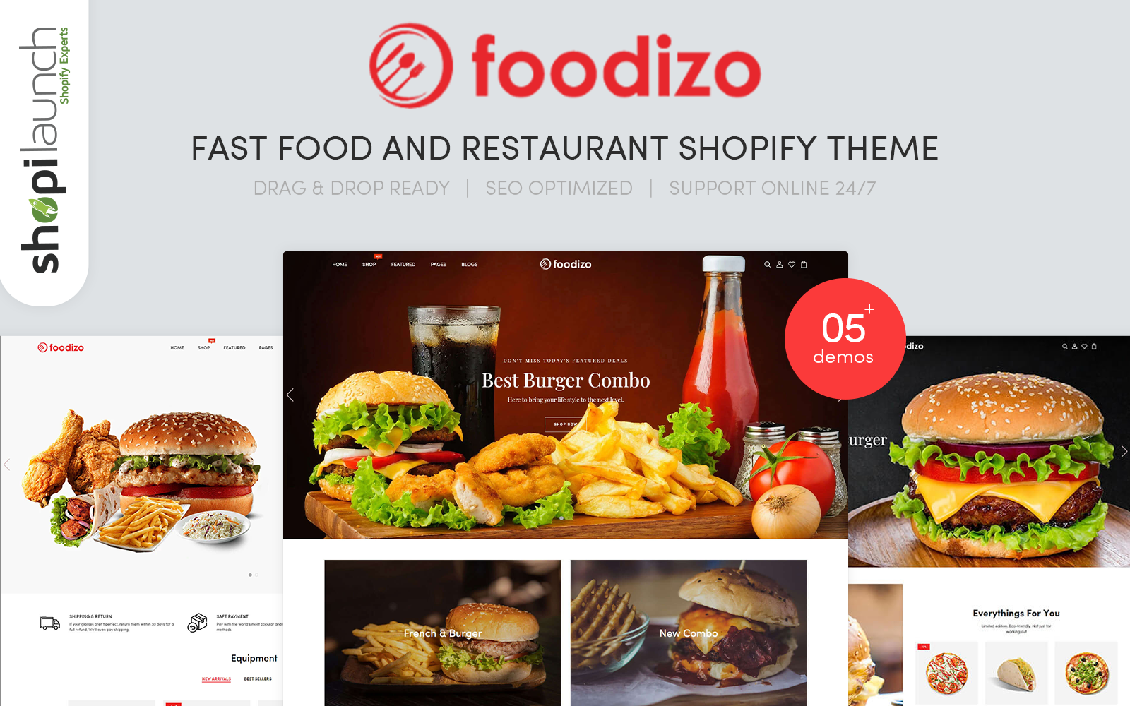 Shopify Theme namens "Foodizo - Fast Food & Restaurant Responsive Shopify Theme" #107863