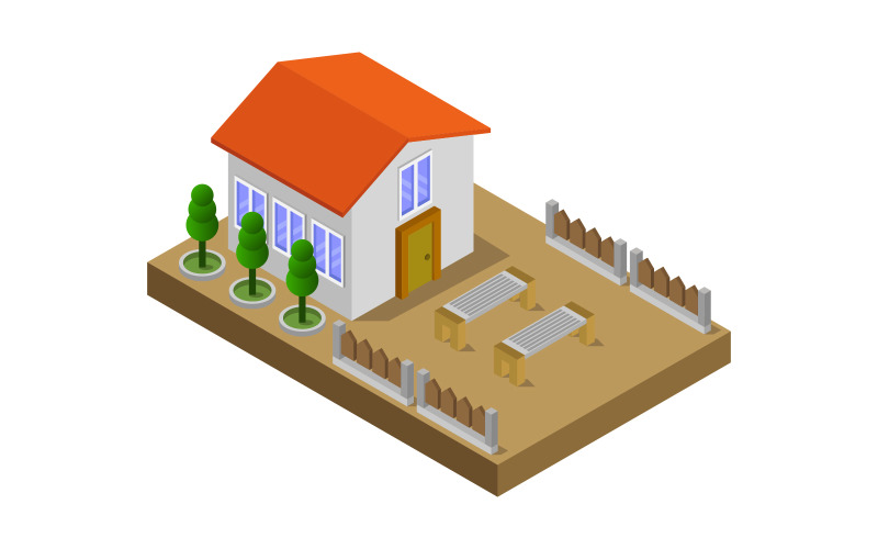 Isometric House On White Background - Vector Image Vector Graphic