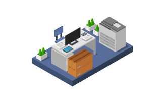 Isometric Office On White Background - Vector Image