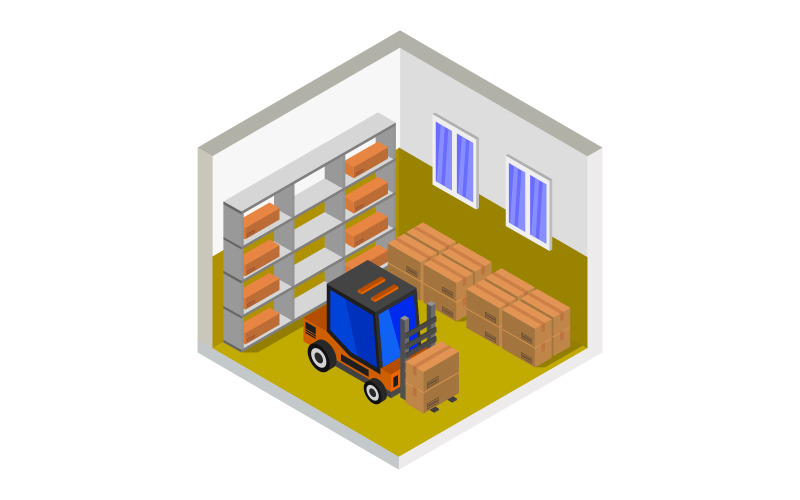 Isometric Warehouse Illustrated On White Background - Vector Image Vector Graphic