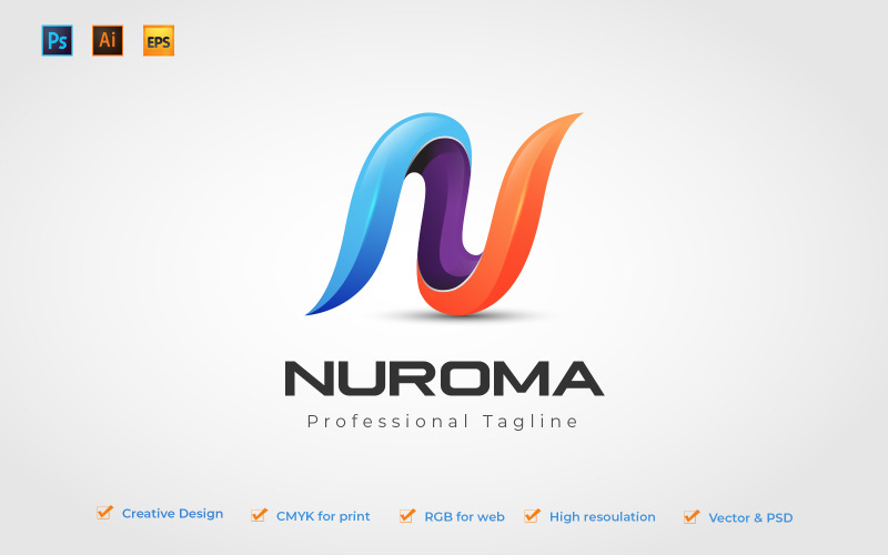 Creative 3d style colorful letter n Logo Template
