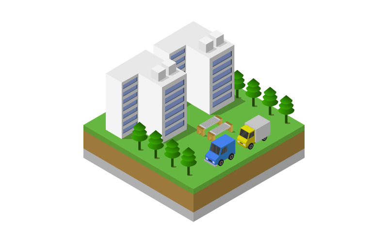 Isometric City on White Background - Vector Image Vector Graphic