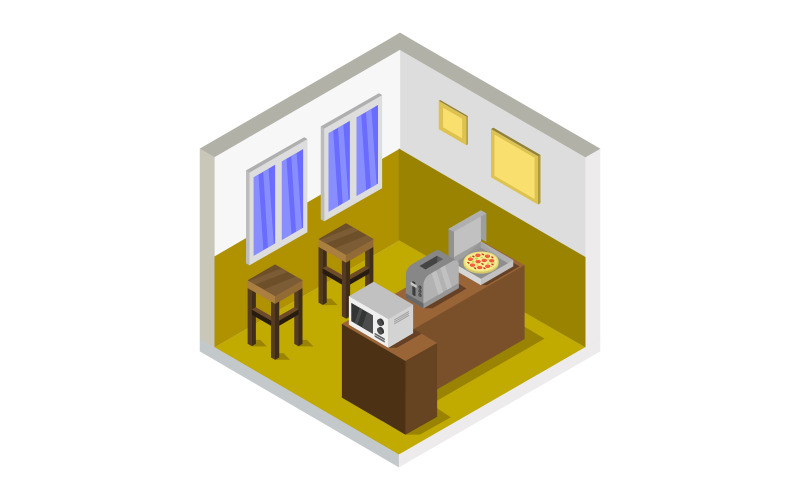 Isometric Kitchen Room On A White Background - Vector Image Vector Graphic