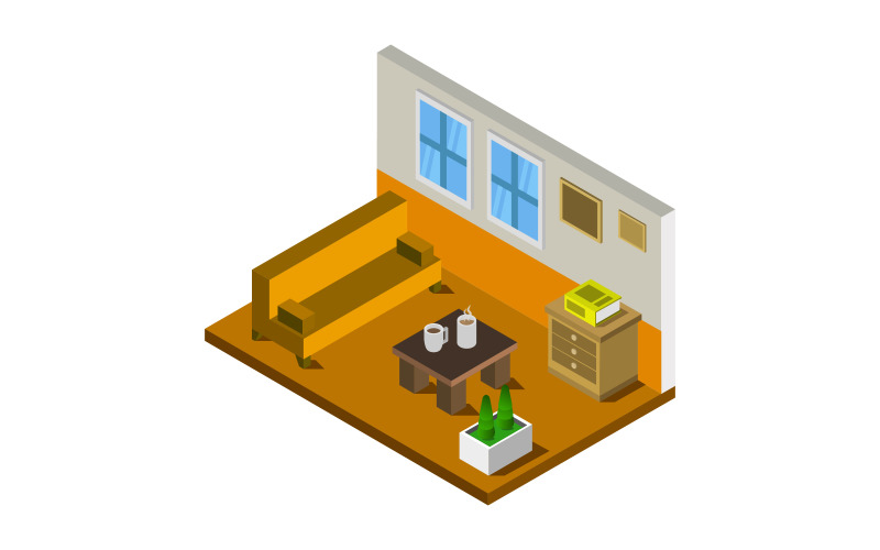 Isometric Lounge Room - Vector Image Vector Graphic