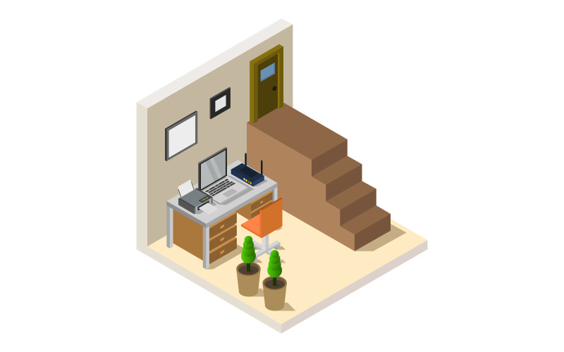 Isometric Office Room On A White Background - Vector Image Vector Graphic