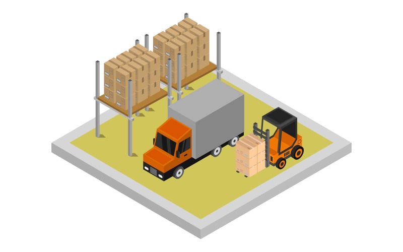 Isometric Warehouse On a Background - Vector Image Vector Graphic
