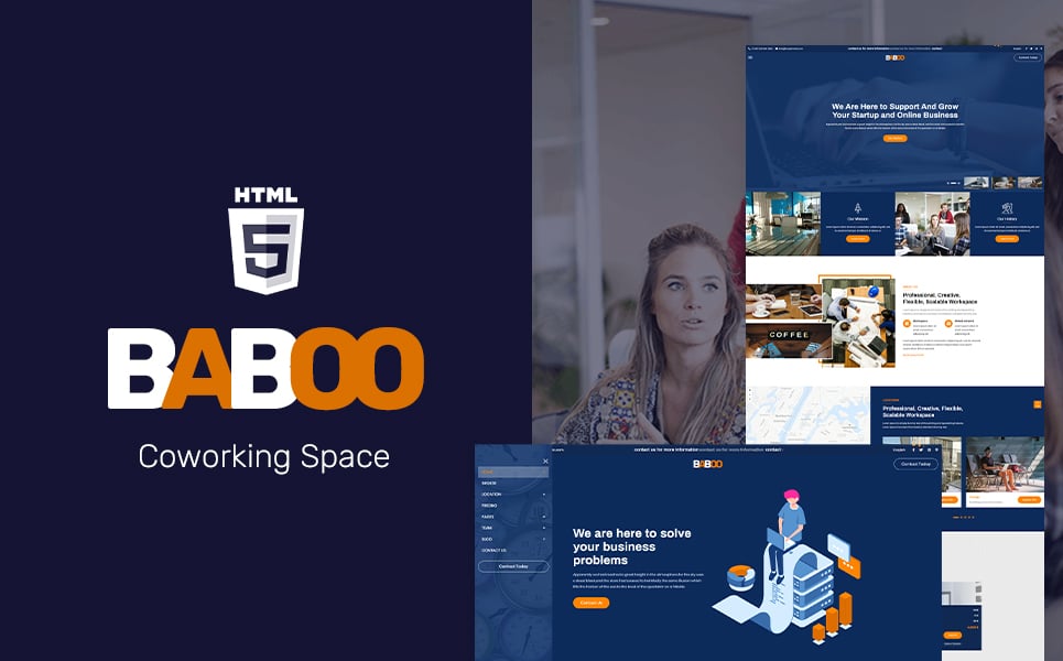 "Baboo - Coworking Office HTML5 Website Template" Responsive Website template №108497
