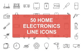 Home Electronic Line Black Icon Set