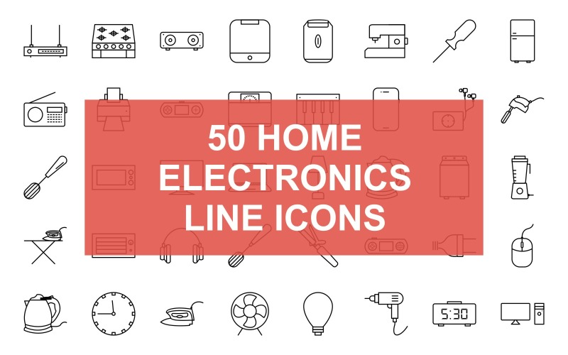 Home Electronic Line Black Icon Set