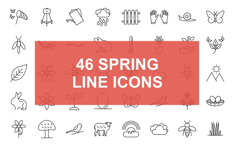 Spring Line Black Icon Set