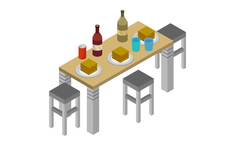 Isometric Kitchen Table On A Background - Vector Image Vector Graphic