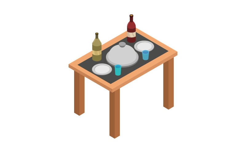 Isometric Kitchen Table On A White Background - Vector Image Vector Graphic