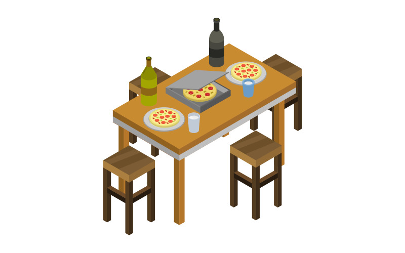 Isometric Kitchen Table - Vector Image Vector Graphic