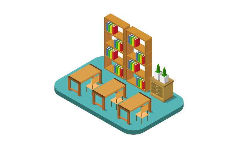Isometric Library - Vector Image Vector Graphic