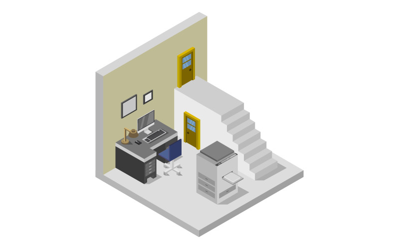 Isometric Office Room on Background - Vector Image Vector Graphic