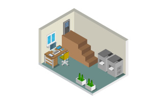 Isometric Office White Background - Vector Image