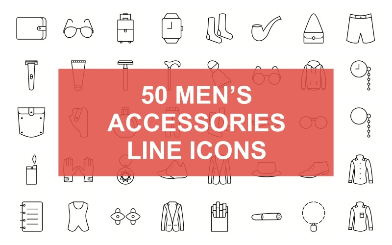 Men's Accessories Line Black Icon Set